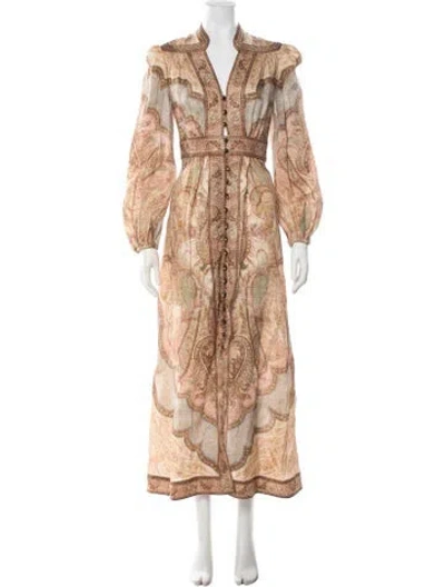 Pre-owned Zimmermann Linen Long Dress In Multicolor