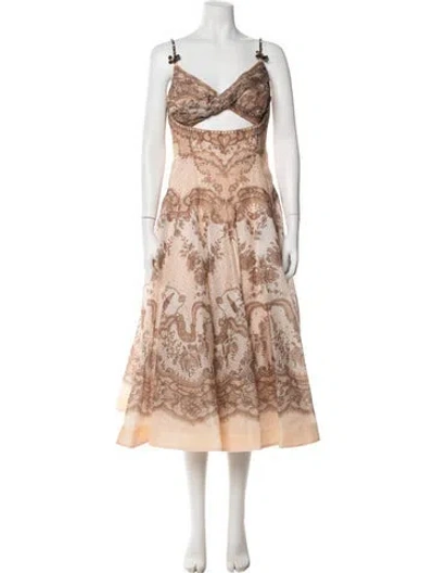 Pre-owned Zimmermann Linen Long Dress In Neutral