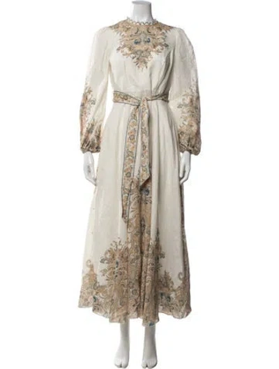 Pre-owned Zimmermann Linen Long Dress In Neutrals