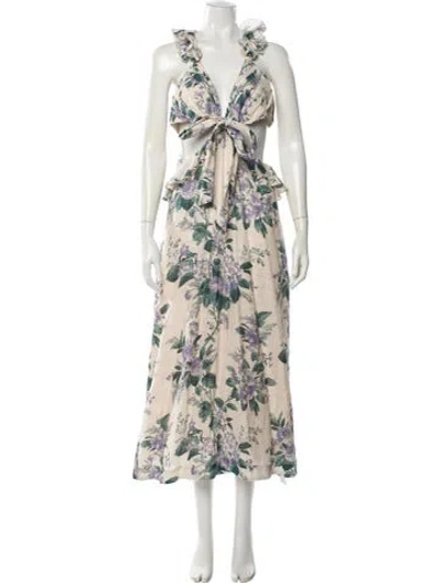 Pre-owned Zimmermann Linen Long Dress In Neutrals