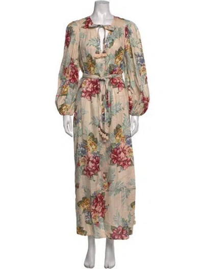 Pre-owned Zimmermann Linen Long Dress In Neutrals