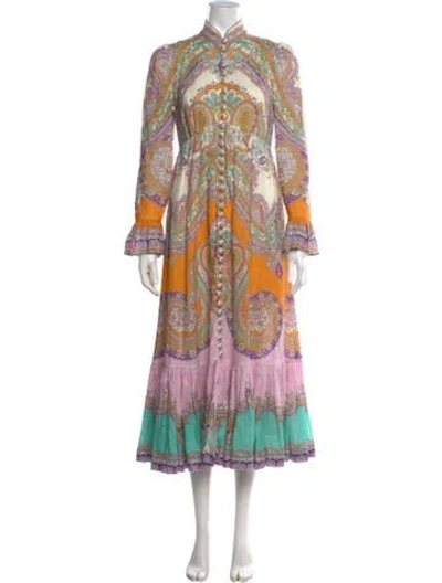 Pre-owned Zimmermann Linen Long Dress In Neutrals/purple