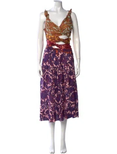 Pre-owned Zimmermann Linen Long Dress In Neutrals/purple
