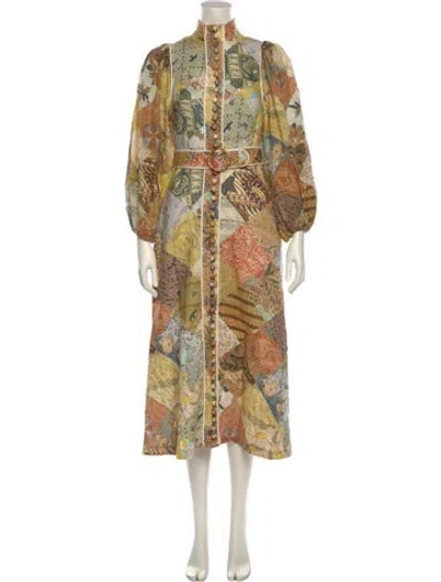Pre-owned Zimmermann Linen Long Dress In Orange