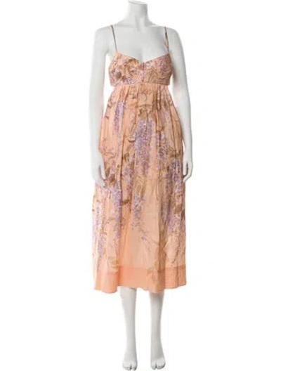 Pre-owned Zimmermann Linen Long Dress In Orange
