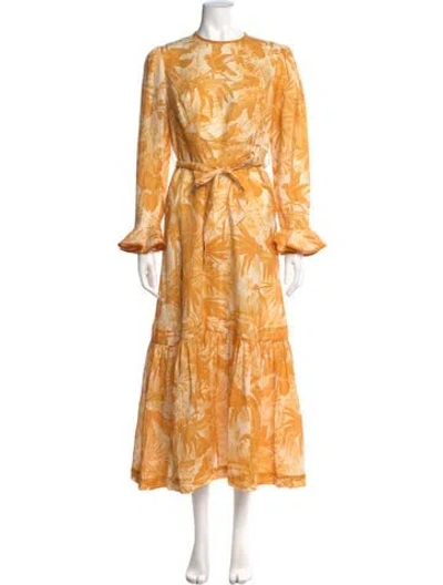 Pre-owned Zimmermann Linen Long Dress In Orange