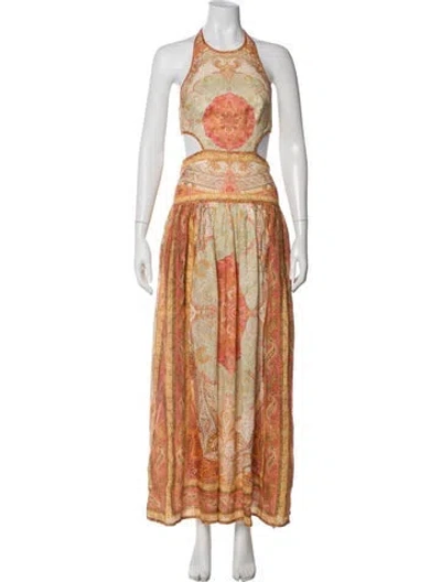Pre-owned Zimmermann Linen Long Dress In Orange
