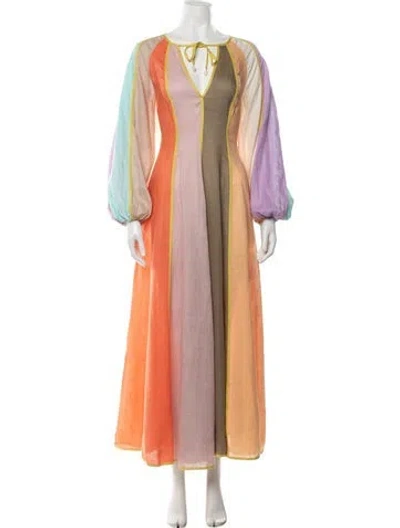 Pre-owned Zimmermann Linen Long Dress In Orange