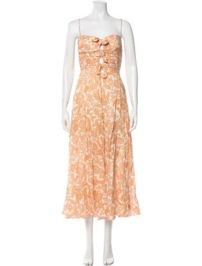Pre-owned Zimmermann Linen Long Dress In Orange