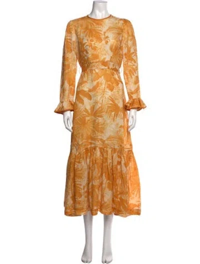Pre-owned Zimmermann Linen Long Dress In Orange