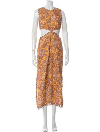 Pre-owned Zimmermann Linen Long Dress In Orange
