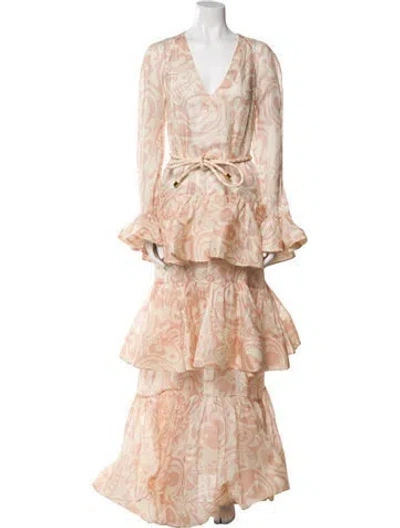 Pre-owned Zimmermann Linen Long Dress In Pink
