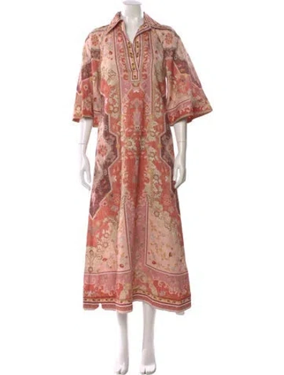 Pre-owned Zimmermann Linen Long Dress In Pink