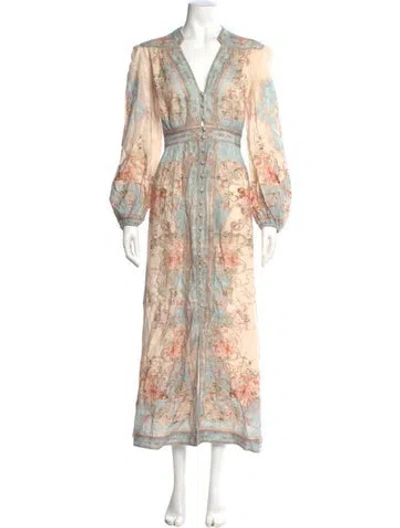Pre-owned Zimmermann Linen Long Dress In Pink