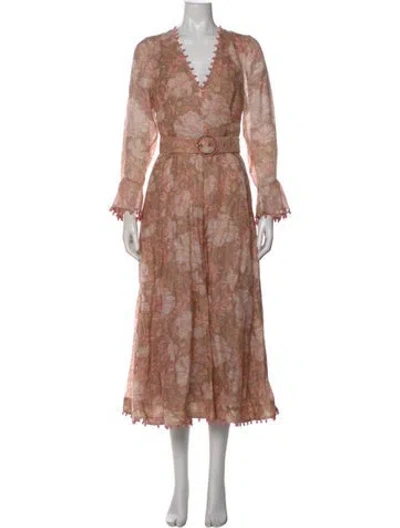 Pre-owned Zimmermann Linen Long Dress In Pink