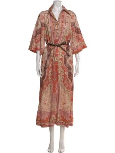 Pre-owned Zimmermann Linen Long Dress In Pink