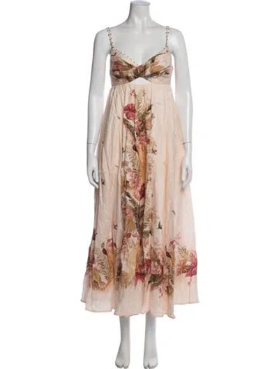 Pre-owned Zimmermann Linen Long Dress In Pink
