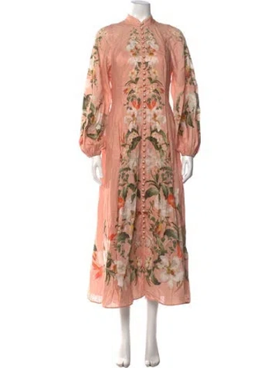 Pre-owned Zimmermann Linen Long Dress In Pink