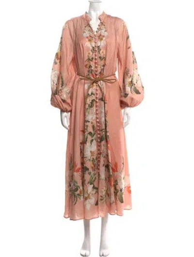 Pre-owned Zimmermann Linen Long Dress In Pink