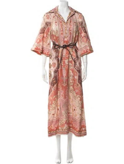Pre-owned Zimmermann Linen Long Dress In Pink