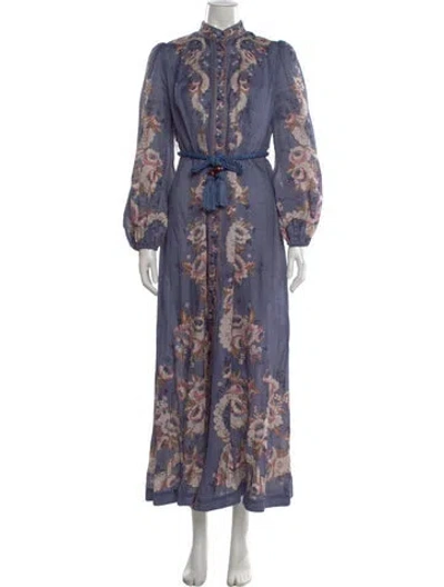 Pre-owned Zimmermann Linen Long Dress In Purple