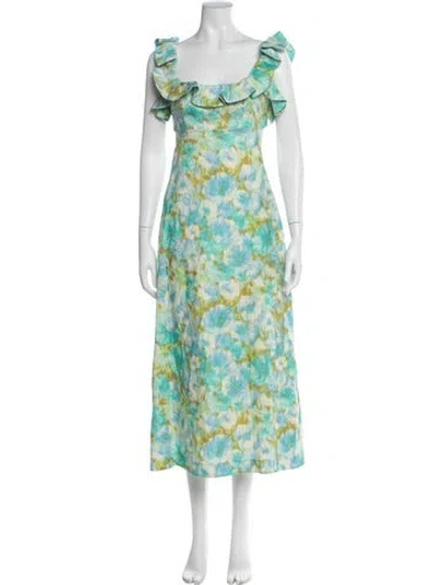 Pre-owned Zimmermann Linen Long Dress W/ Tags In Blue