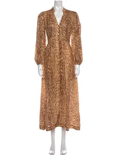 Pre-owned Zimmermann Linen Long Dress W/ Tags In Brown