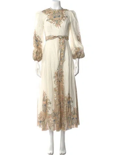 Pre-owned Zimmermann Linen Long Dress W/ Tags In Multi