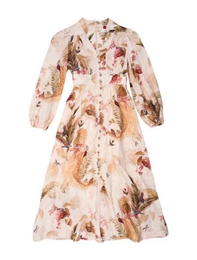 Pre-owned Zimmermann Linen Long Dress W/ Tags In Multi