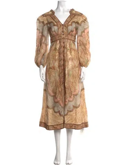 Pre-owned Zimmermann Linen Long Dress W/ Tags In Multicolor