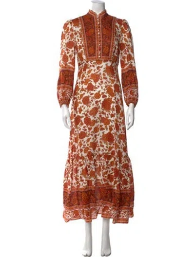 Pre-owned Zimmermann Linen Long Dress W/ Tags In Orange/white