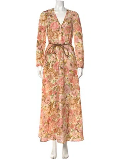 Pre-owned Zimmermann Linen Long Dress W/ Tags In Pink