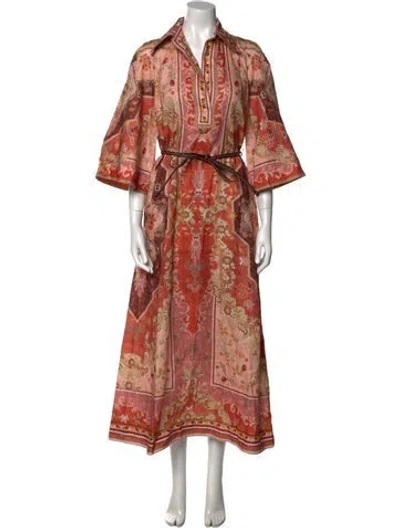Pre-owned Zimmermann Linen Long Dress W/ Tags In Pink