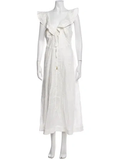Pre-owned Zimmermann Linen Long Dress In White