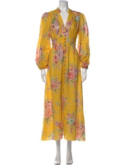 Pre-owned Zimmermann Linen Long Dress In Yellow