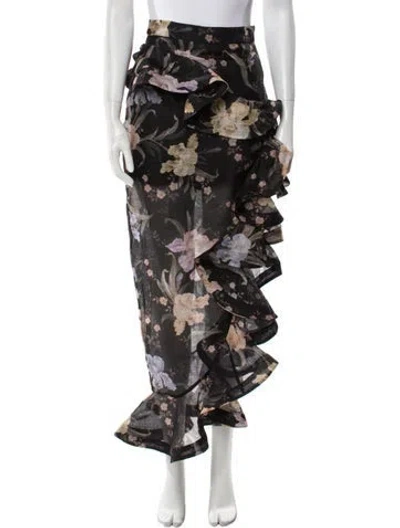 Pre-owned Zimmermann Linen Long Skirt In Black