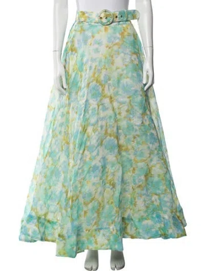 Pre-owned Zimmermann Linen Long Skirt In Blue