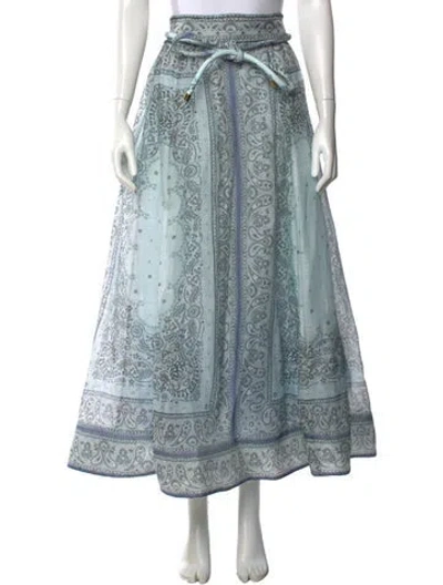 Pre-owned Zimmermann Linen Long Skirt In Blue