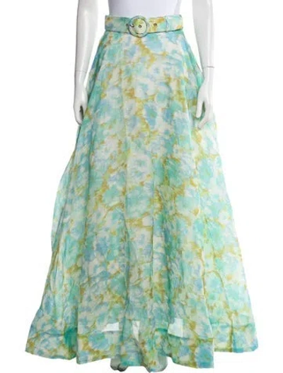 Pre-owned Zimmermann Linen Long Skirt In Blue