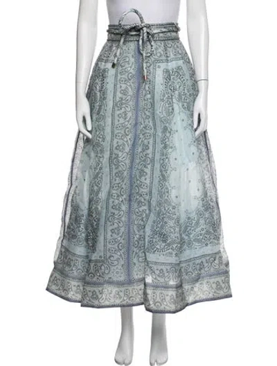Pre-owned Zimmermann Linen Long Skirt In Blue