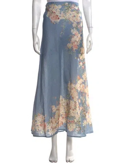 Pre-owned Zimmermann Linen Long Skirt In Blue