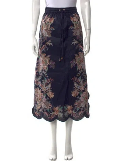 Pre-owned Zimmermann Linen Long Skirt In Blue