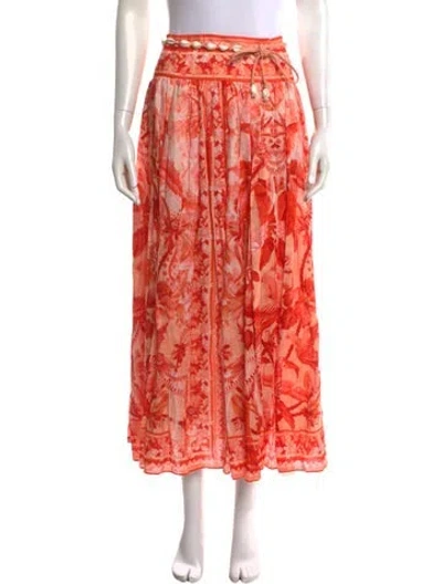 Pre-owned Zimmermann Linen Long Skirt In Orange