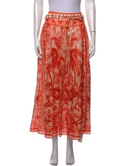 Pre-owned Zimmermann Linen Long Skirt In Orange