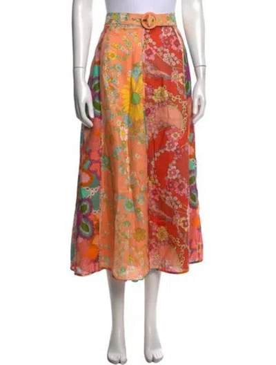 Pre-owned Zimmermann Linen Long Skirt In Orange