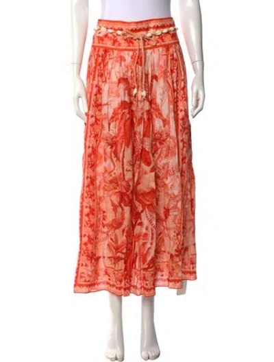 Pre-owned Zimmermann Linen Long Skirt In Orange