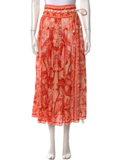 Pre-owned Zimmermann Linen Long Skirt In Orange