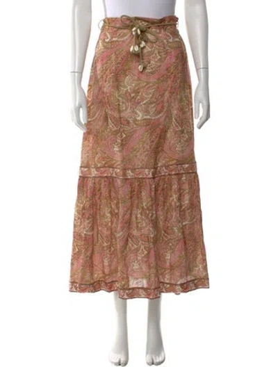 Pre-owned Zimmermann Linen Long Skirt In Pink