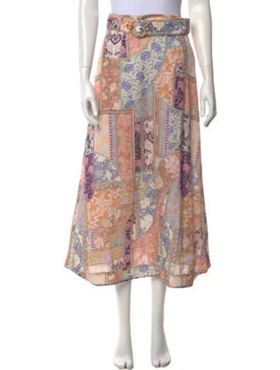Pre-owned Zimmermann Linen Long Skirt In Pink