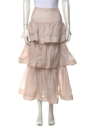 Pre-owned Zimmermann Linen Long Skirt In Pink